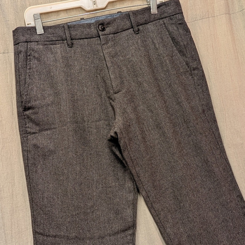 Gap Khakis Tailored Slim Fit Italian Wool Herringbone Pants Brown Grey 33x32